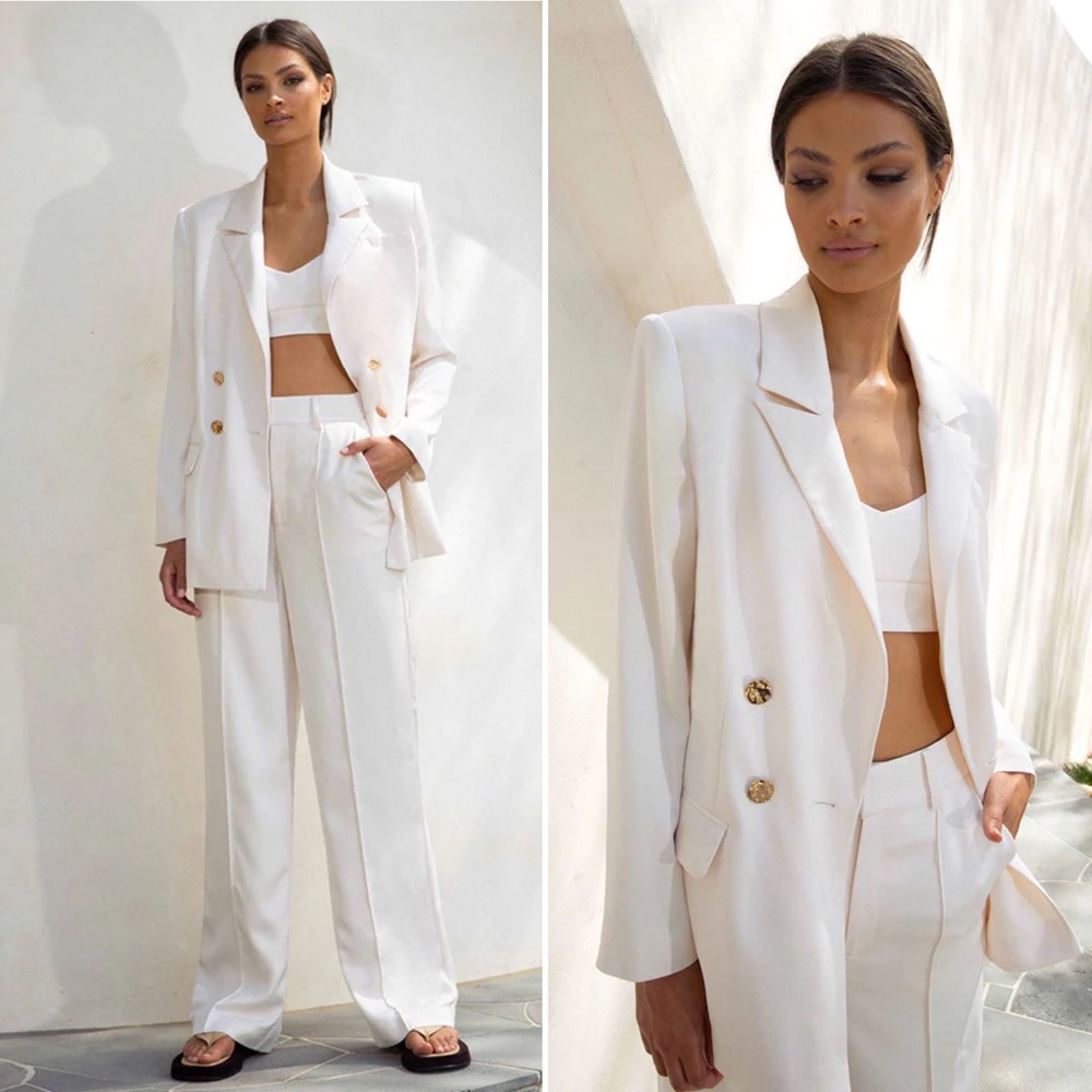 MISHA Sadie Blazer or Longer Jacket in White, Cream with Gold Buttons